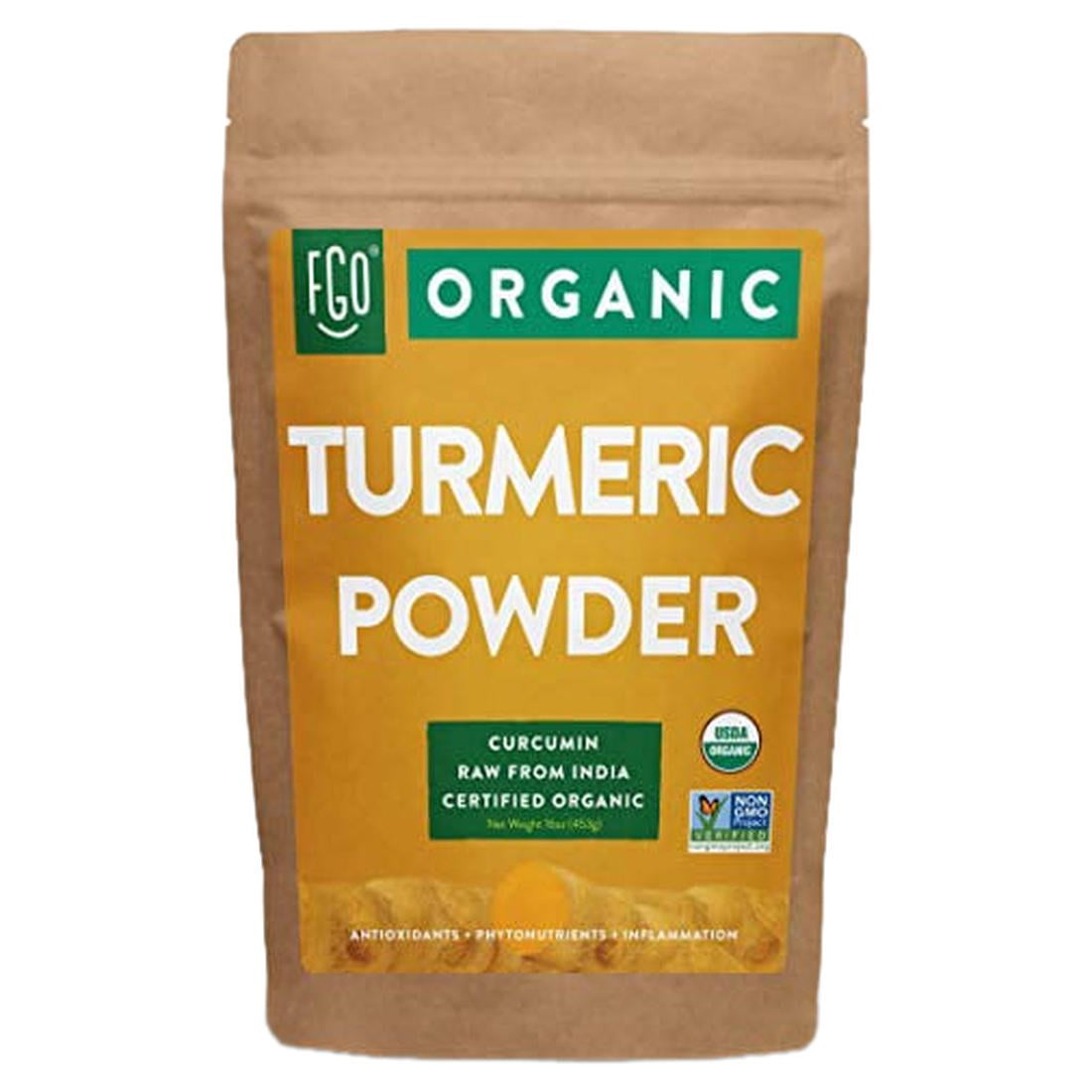 FGO Organic Turmeric Root Powder w/ Curcumin | 16oz/453g (1lb) Resealable Bag