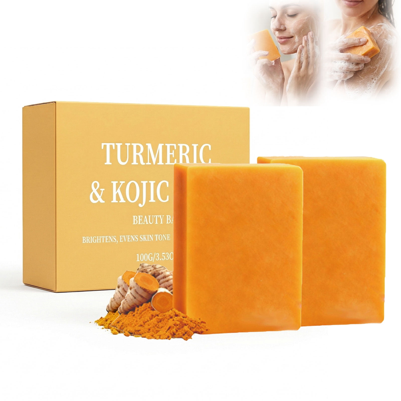 Organic Turmeric Soap for Dark Spots, Natural Face Wash for Clear Skin, Cleanses & Smooths, Removes Oil & Impurities for All Skin Types(2pcs)