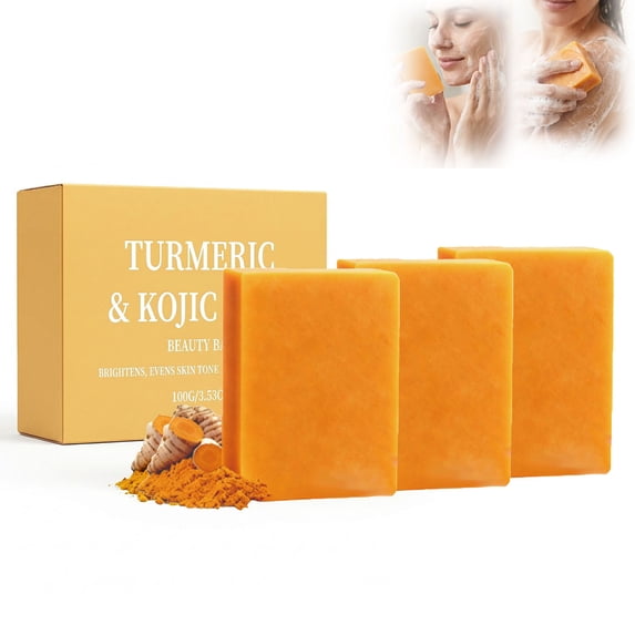 Organic Turmeric Soap for Dark Spots, Natural Face Wash for Clear Skin, Cleanses & Smooths, Removes Oil & Impurities for All Skin Types(3pcs)