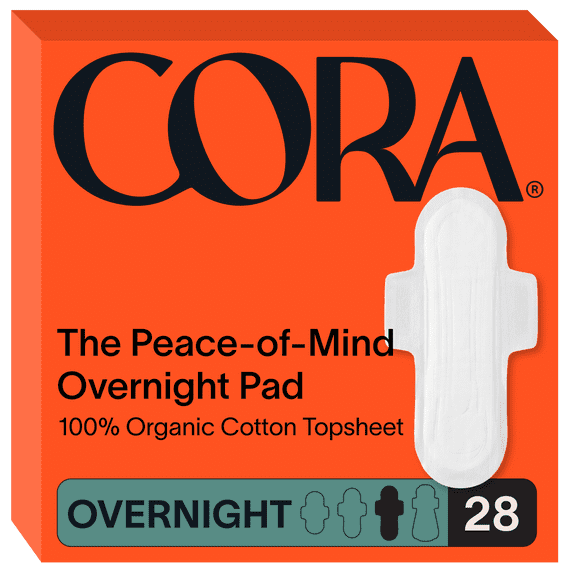 Cora Organic Topsheet Ultra Thin Overnight Pads, 28 Count
