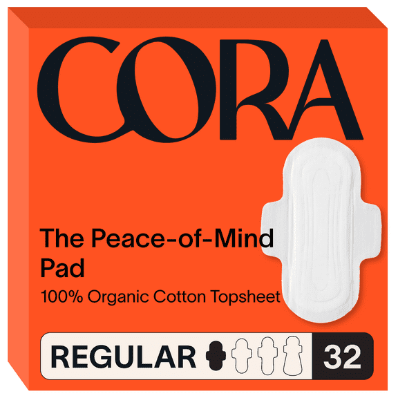 Cora Organic Ultra Thin Regular Period Pads, 32 Count