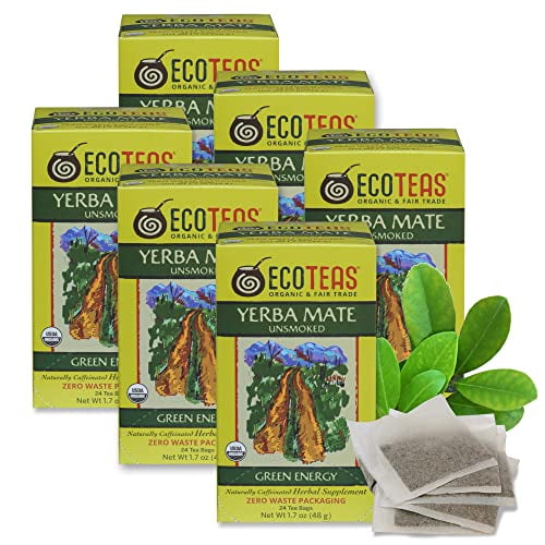 Organic Unsmoked Yerba Mate Tea Bags - 24 Count, 1.7 Oz - Organic Detox Tea - Hi Caf Tea - Clean Yerba Mate Energy -  Yerba Mate (6 Pack)