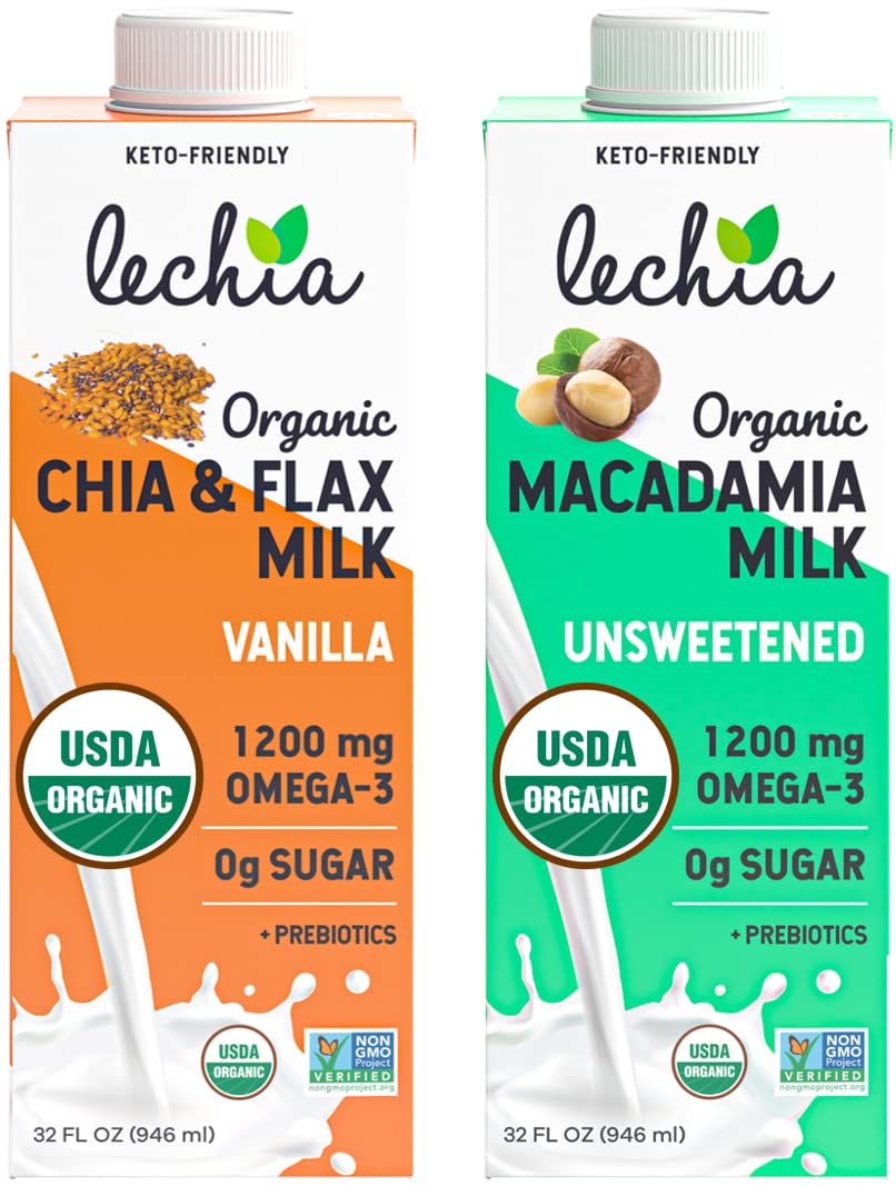 Organic Unsweetened + Chia & Flax Milk Bundle (2 X 6 Pack), 1200Mg
