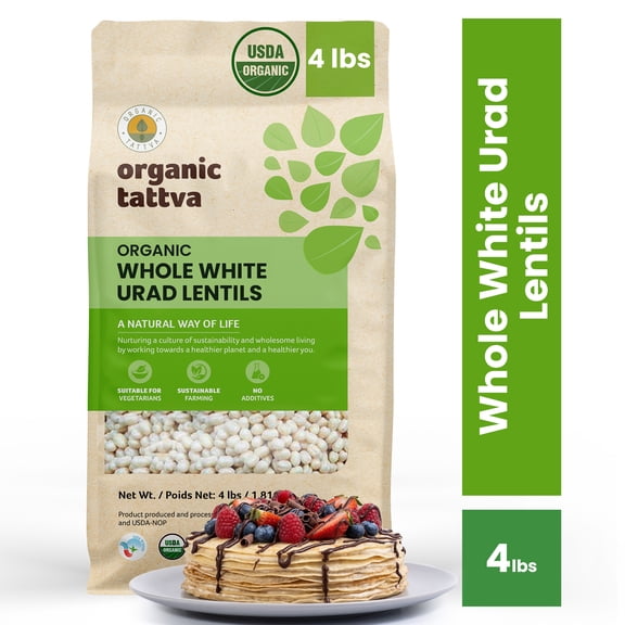 Organic Tattva White Urad Dal Whole 4LB, Dry White Lentils, Vegan, Kosher, No Additives, Gluten Free, USDA Certified