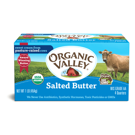 Organic Valley, Salted Organic Butter, 4 Sticks, One Pound Carton (16 oz)