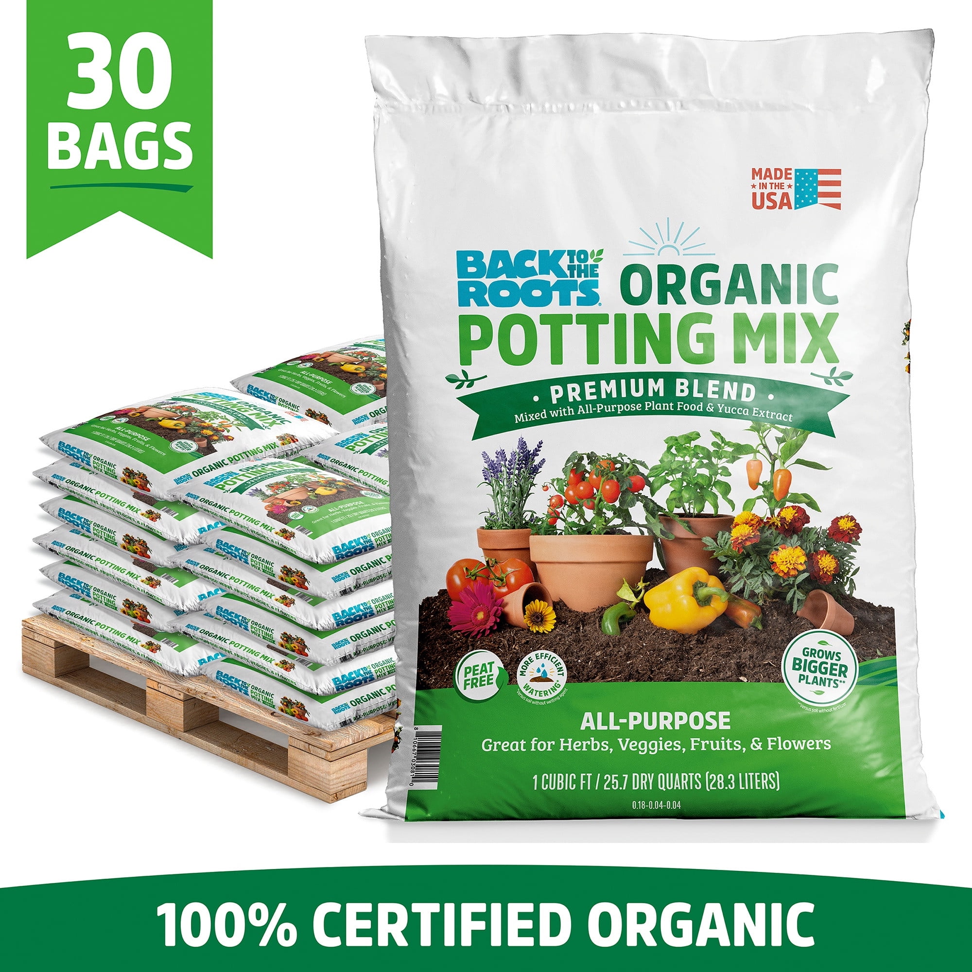 Back to the Roots Organic Soil Growing Potting Mix Pallet, 60 1 Cu