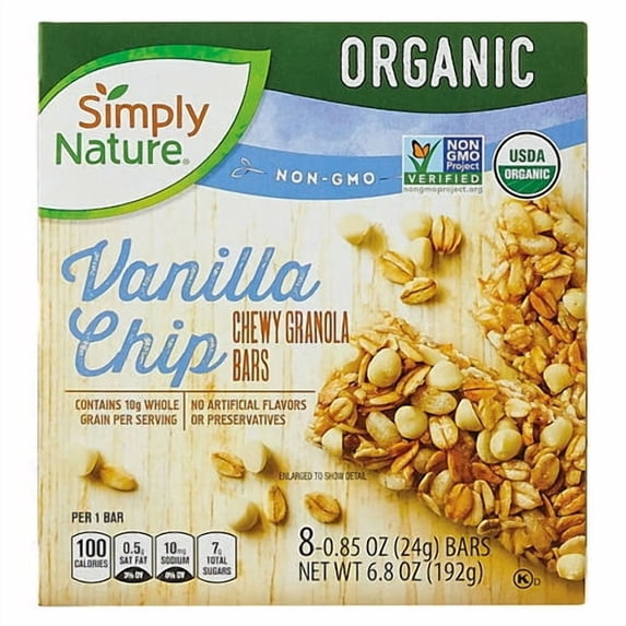 Organic Vanilla Chip Chewy Granola Bars, 8 count- Pack of 3
