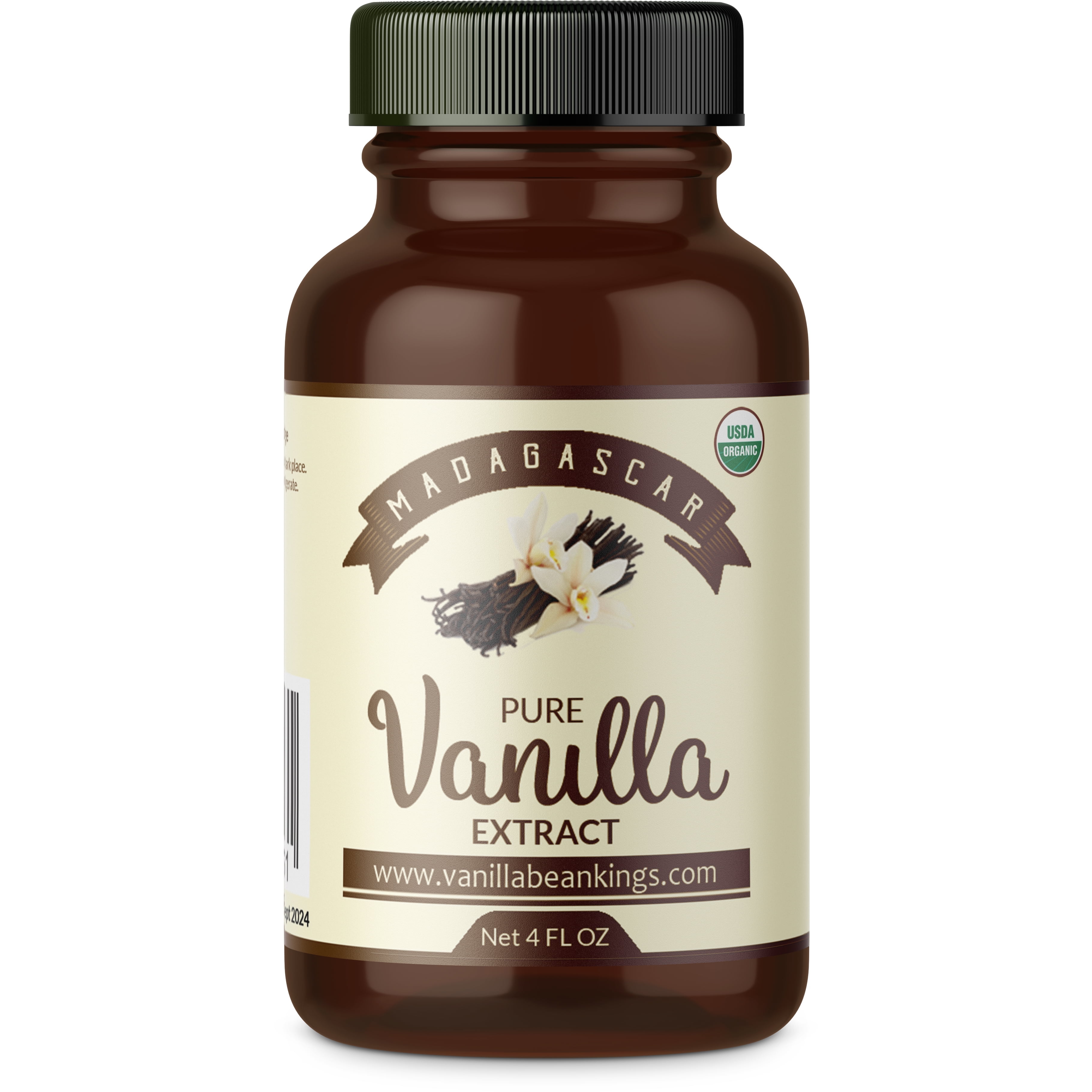 Organic Vanilla Extract - Made with Madagascar Vanilla Beans  For Baking, Desserts, Home Cooking and Chefs - 4 OZ