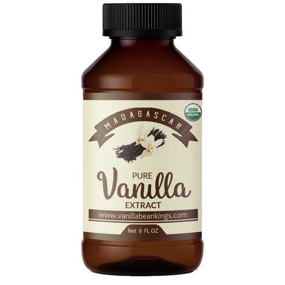Organic Vanilla Extract - Made with Madagascar Vanilla Beans For Baking, Desserts, Home Cooking and Chefs - 8 OZ