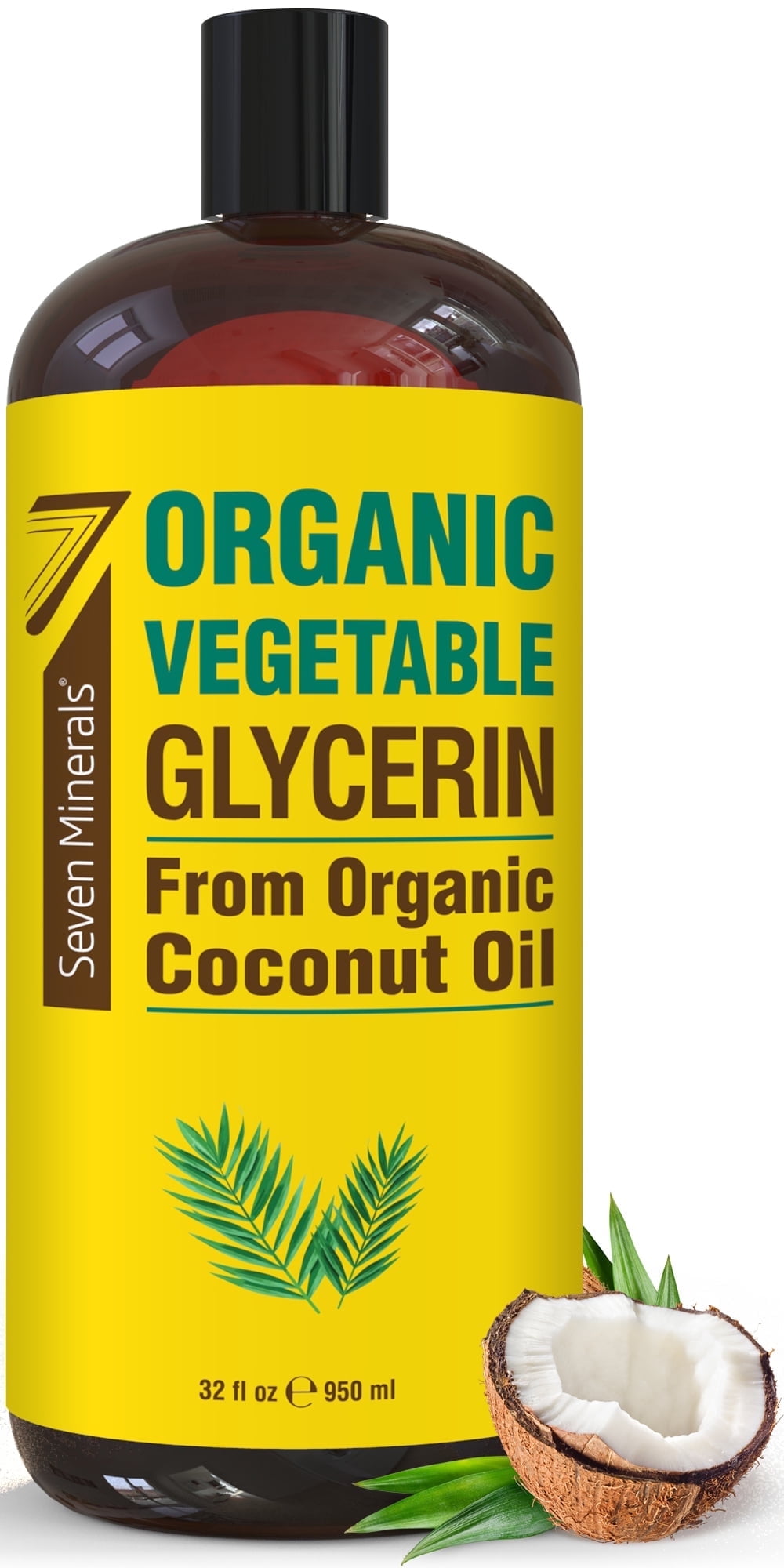 Organic Vegetable Glycerine - Big 32 fl oz - Made w/Organic Coconut Oil - by Seven Minerals