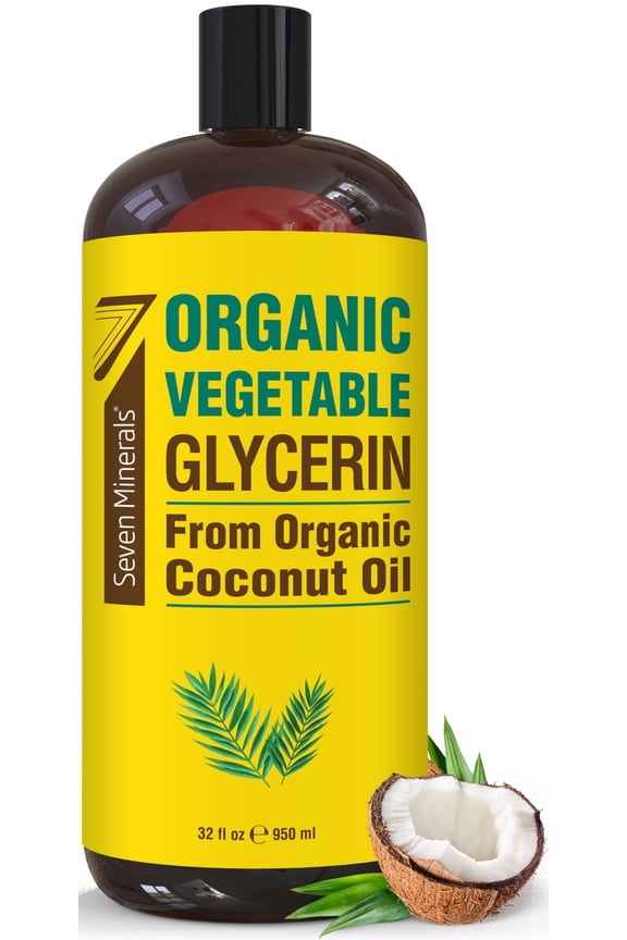 Organic Vegetable Glycerine - Big 32 fl oz - Made w/Organic Coconut Oil - by Seven Minerals