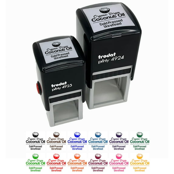 Organic Virgin Coconut Oil Cold Pressed Self-Inking Rubber Stamp Ink Stamper - Red Ink - Large 1-1/2 Inch