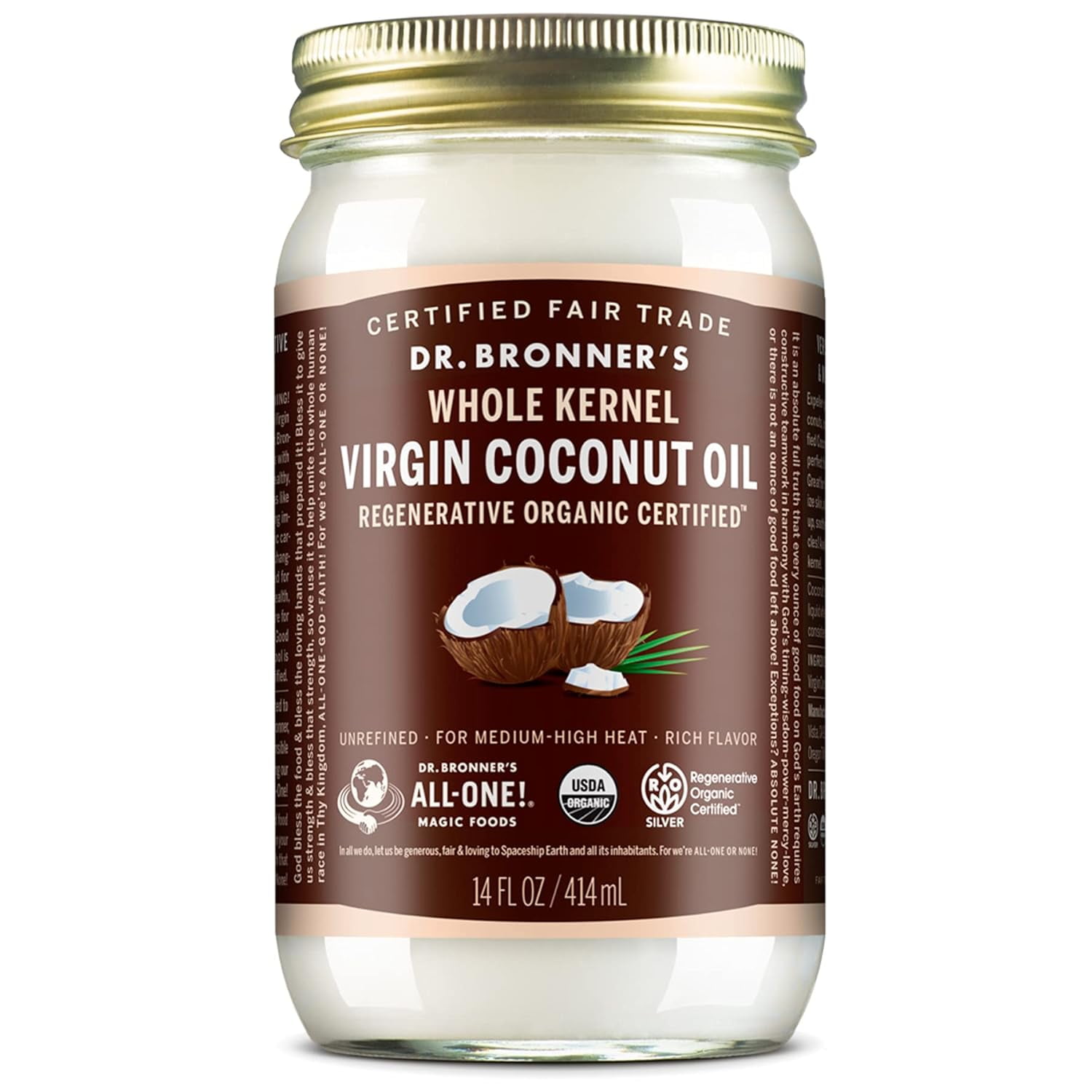  Organic Virgin Coconut Oil (Whole Kernel, 14 Ounce) Coconut Oil for