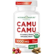 Mother Nature Organics Vitamin C Camu Camu Capsules, 1000mg, Organic Immunity Booster, Antioxidant, Vegan, 120 Count
