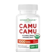 Camu Camu Capsules 1000mg, Organic Whole-Food Vitamin C from Peru, Vegan, Non-GMO, Gluten-Free, 120 Count | Mother Nature Organics