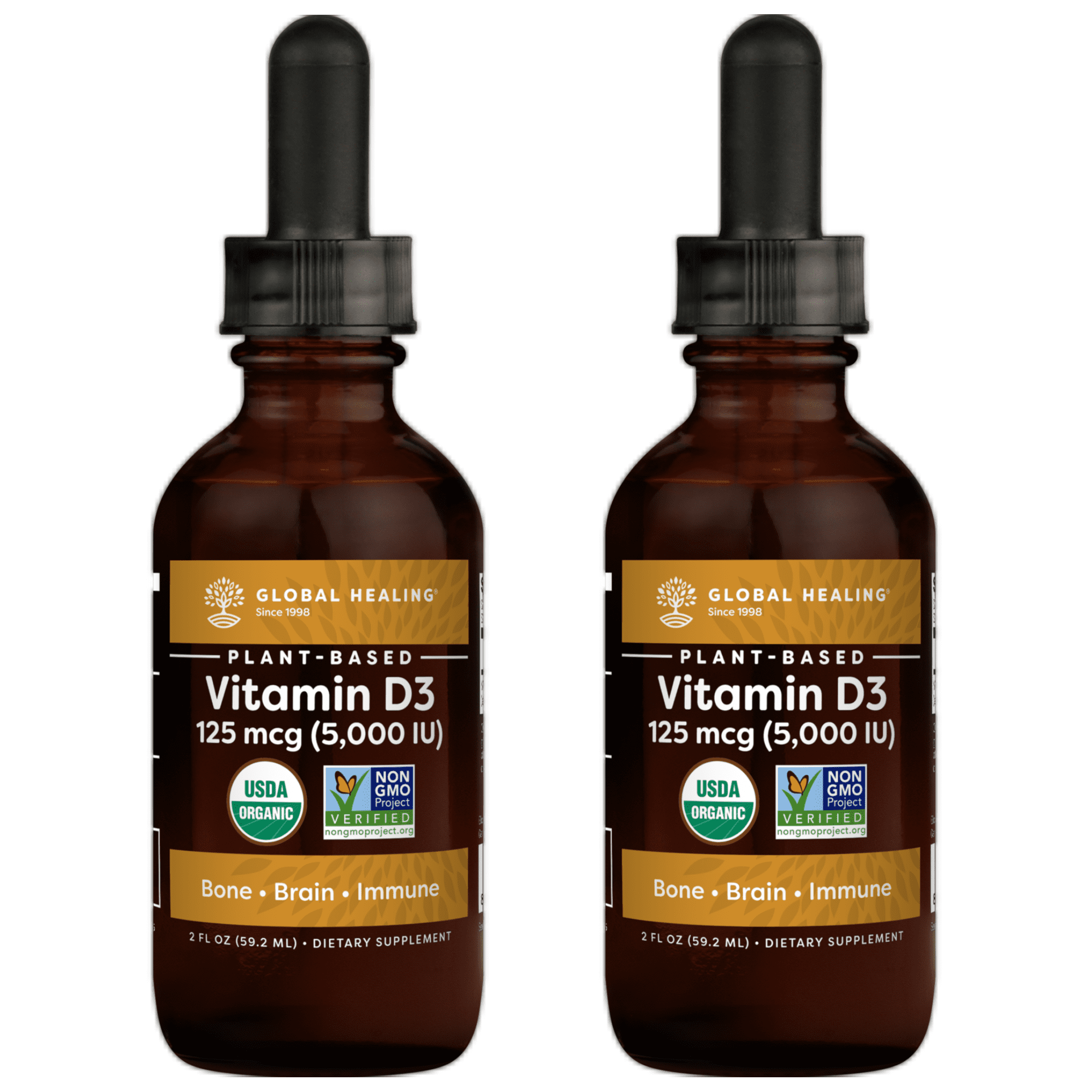 Organic Vitamin D3 5000IU Liquid Supplement 2Pack, Global Healing, 2