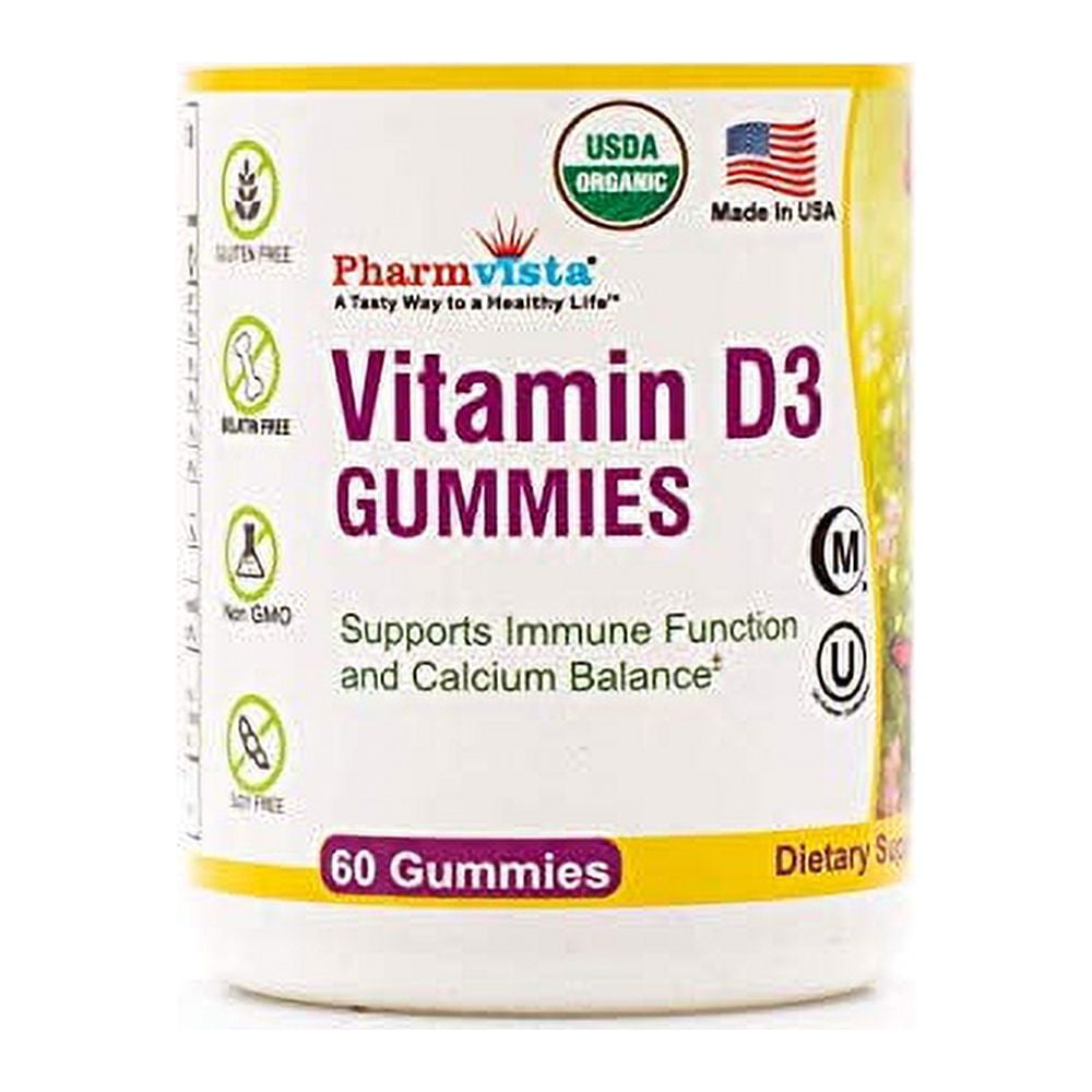 Pharmvista Organic Vitamin D3 Gummy Bears Tasty, GelatinFree
