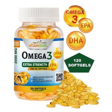 Organic Vitamin -OMEGA 3 Extra Strength, For Join Support, Promotes Brain & Liver Health (EPA)(DHA) 120 ct