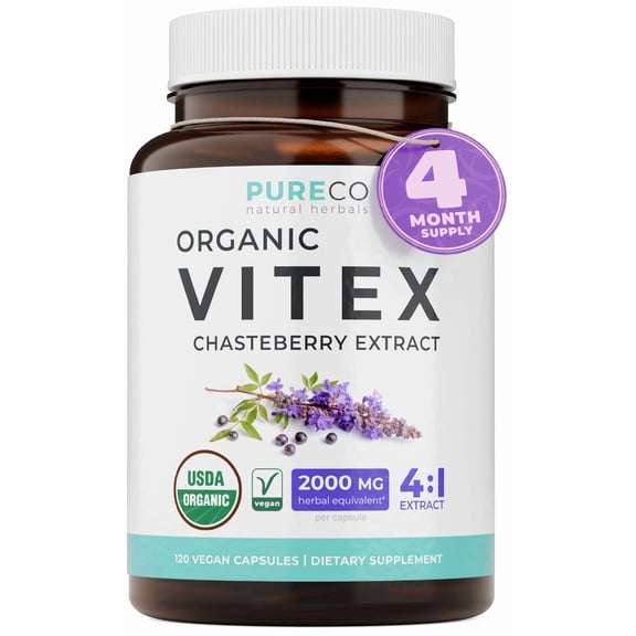 Organic Vitex Chasteberry Supplement for Women - High Strength Chaste Tree Berry Extract Supports Hormone Balance for Women from PMS to Menopause - Filler Free Vegan & Non-GMO (4 Month Supply)