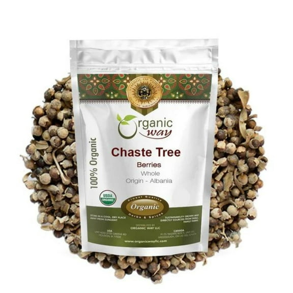 Organic Way Chaste Tree Berries Whole (Chasteberries) - European Wild-Harvest | Organic & Kosher Certified | Raw, Vegan, Non GMO & Gluten Free | USDA Certified | Origin - Albania (1/2 lbs / 8 oz)