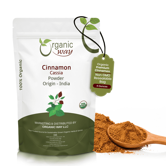 Organic Way Cinnamon Cassia Powder (Cinnamomum Cassia) - Adds Flavour & Aroma | Organic & Kosher Certified | Vegan | Raw, Non GMO & Gluten Free | USDA Certified | Origin - India ( 1/4 lbs / 4 oz)