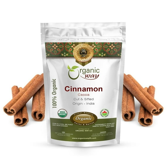 Organic Way Cinnamon Cassia Sticks (Cinnamomum Cassia) - Adds Flavour & Aroma | Organic & Kosher Certified | Vegan | Raw, Non GMO & Gluten Free | USDA Certified | Origin - India (1 lbs / 16 Oz)