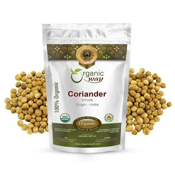 Organic Way Coriander Whole (Coriandrum Sativum) - Adds Flavour & Aroma | Organic & Kosher Certified | Vegan, Non GMO & Gluten Free | USDA Certified | Origin - India (1 lbs / 16 oz)
