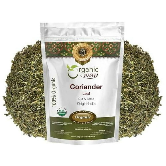 Organic Way Coriander Leaves (Cilantro Leaves) cut and sifted | Non GMO - Packed In Resealable Bag | Sustainable - All Natural - Not Irradiated | Origin India (16 oz - 1 lbs)