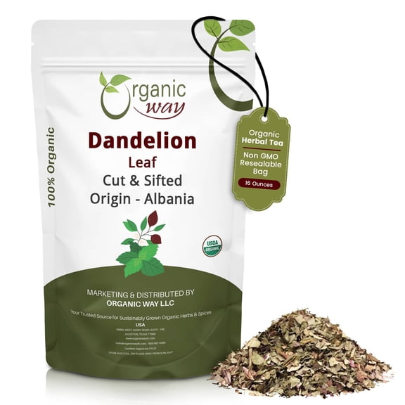 Organic Way Dandelion Leaf (Taraxacum Officinale) Cut & Sifted - Herbal Tea | European Wild-Harvest | Organic & Kosher Certified | Non GMO & USDA Certified | Origin - Albania (1 lbs / 16 oz)