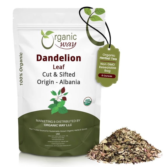 Organic Way Dandelion Leaf (Taraxacum Officinale) Cut & Sifted - Herbal Tea | European Wild-Harvest | Organic & Kosher Certified | Non GMO & USDA Certified | Origin - Albania (1/2 lbs / 8 oz)