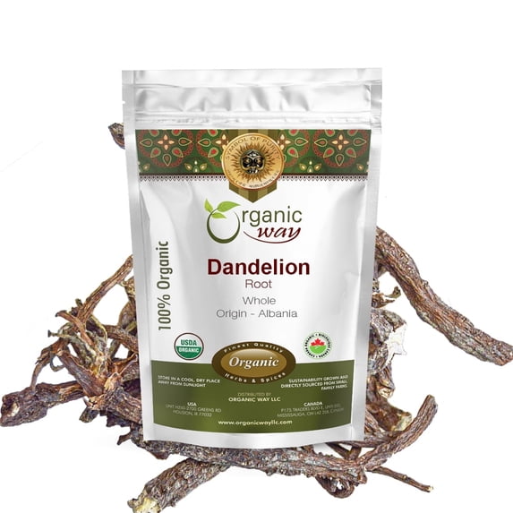 Organic Way Dandelion Root Whole (Taraxacum Officinale) European Wild-Harvest, Organic Kosher Certified, Raw, Vegan, Non GMO, Gluten Free, Naturally Decaffeinated, Origin - Albania (1 lbs / 16 oz)