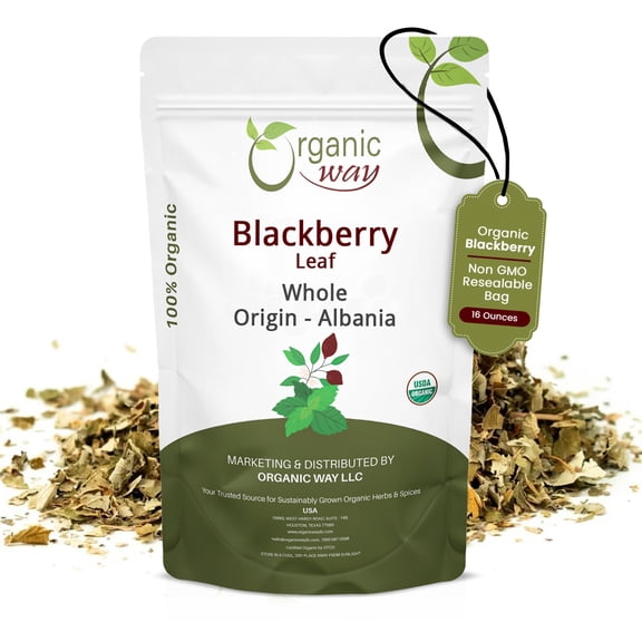 Organic Way Dried Blackberry Leaf Whole - Herbal Tea | European Wild-Harvest | Organic & Kosher Certified | Raw, Vegan, Non GMO & Gluten Free | USDA Certified | Origin - Albania (1 lbs / 16 oz)