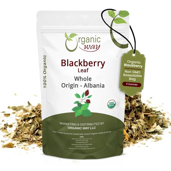 Organic Way Dried Blackberry Leaf Whole - Herbal Tea | European Wild-Harvest | Organic & Kosher Certified | Raw, Vegan, Non GMO & Gluten Free | USDA Certified | Origin - Albania (1/4 lbs / 4 oz)
