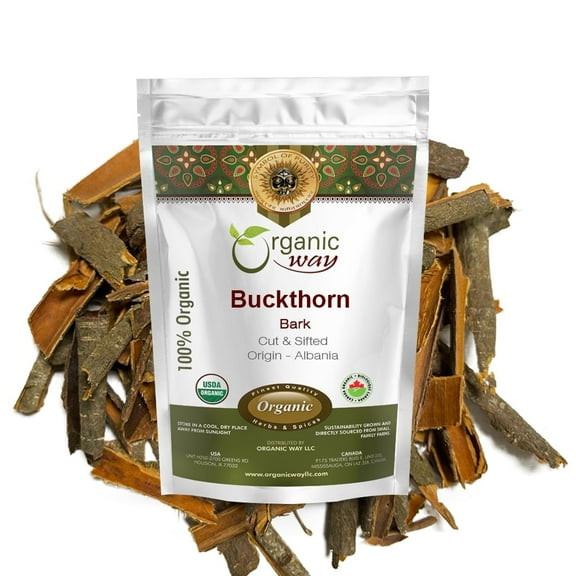 Organic Way Dried Buckthorn Bark (Frangula Alnus) Cut & Sifted - Organic & Kosher Certified | Raw, Vegan, Non GMO & Gluten Free | USDA Certified | Origin - Albania (1LBS / 16Oz)