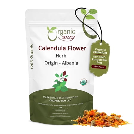Organic Way Dried Calendula Flower (Marigold Flower) - Herbal Tea - European Wild-Harvest | Organic & Kosher Certified | USDA Certified | Origin - Albania (16 Ounce Pack)