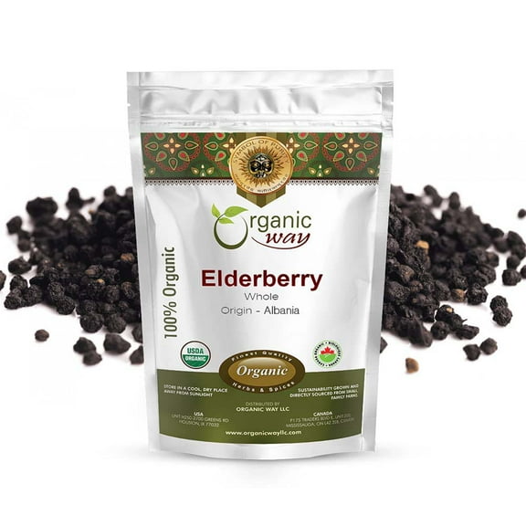 Organic Way Dried Elderberry Whole (Sambucus Nigra) - European Wild-Harvest | Organic & Kosher Certified | Vegan, Non GMO & Gluten Free | USDA Certified | Origin - Albania (1/4LBS / 4Oz)