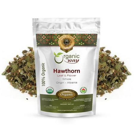 Organic Way Dried Hawthorn Leaf & Flower Whole (Crataegus monogyna) - European Wild-Harvest | Organic & Kosher Certified | Non GMO & Gluten Free | USDA Certified | Origin - Albania (1 LBS/ 16 Oz)