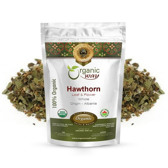 Organic Way Dried Hawthorn Leaf & Flower Whole (Crataegus Monogyna) - European Wild-Harvest | Organic & Kosher Certified | Non GMO & Gluten Free | USDA Certified | Origin - Albania (1 lbs/ 16 oz)