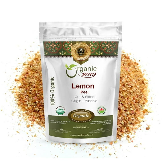 Organic Way Dried Lemon Peel Cut & Sifted (Citrus limon) - European Wild-Harvest | Organic & Kosher Certified | Vegan, Non GMO & Gluten Free | USDA Certified | Origin - Albania (1LBS / 16Oz)