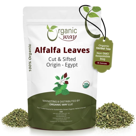 Organic Way Alfalfa Leaves Cut & Sifted, Herbal Tea, Dried Botanical Ingredient, 16 Ounce
