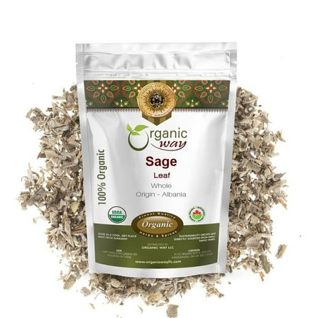 Organic Way Dried Sage Leaf Whole (Salvia Officinalis) - European Wild-Harvest | Organic & Kosher Certified | Vegan, Non GMO & Gluten Free | USDA Certified | Origin - Albania (1/4LBS / 4Oz)