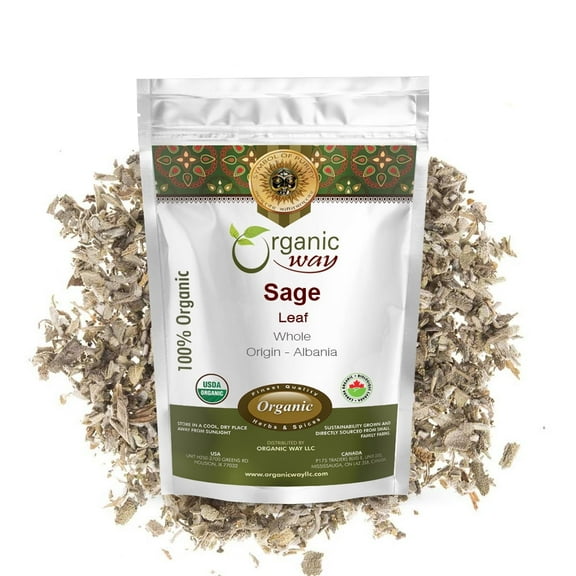 Organic Way Dried Sage Leaf Whole (Salvia Officinalis) - European Wild-Harvest | Organic & Kosher Certified | Vegan, Non GMO & Gluten Free | USDA Certified | Origin - Albania (1/2LBS / 8Oz)
