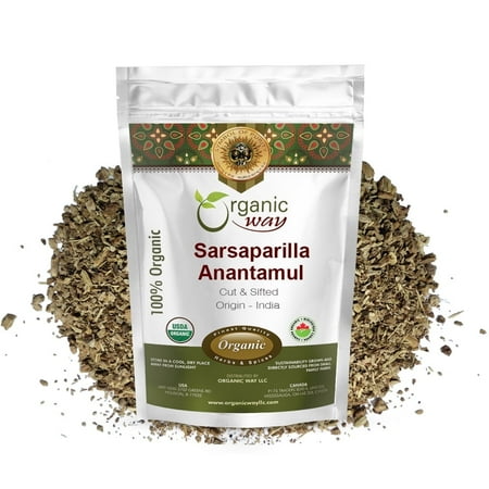 Organic Way Dried Sarsaparilla / Anantamul Root (Hemidesmus Indicus) Cut & Sifted - Organic & Kosher Certified | Raw, Vegan, Non GMO & Gluten Free | USDA Certified | Origin - India (1/2LBS / 8Oz)