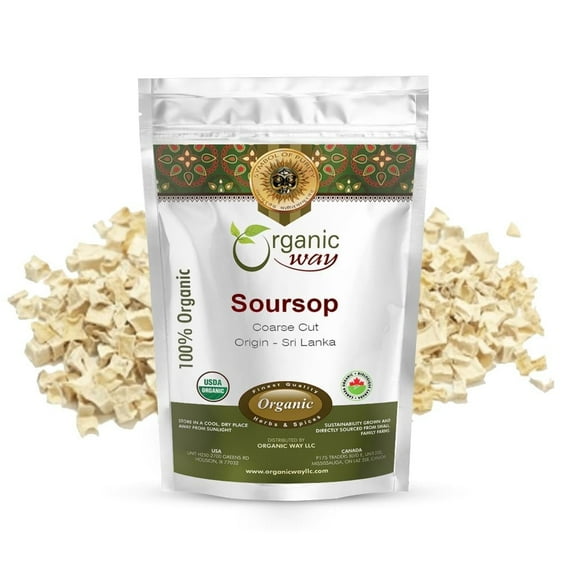 Organic Way Dried Soursop (Annona Muricata) Coarse Cut - Organic & Kosher Certified | Raw, Vegan, Non GMO & Gluten Free | USDA Certified | Origin - Sri Lanka (1/4 lb / 4 oz)