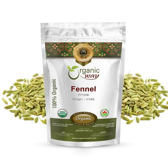 Organic Way Fennel Seeds Whole (Foeniculum Vulgare), Improve Digestion, Organic & Kosher Certified, Raw Primary Ingredient Vegan, Non GMO & Gluten Free, India (1/2lbs / 8oz)