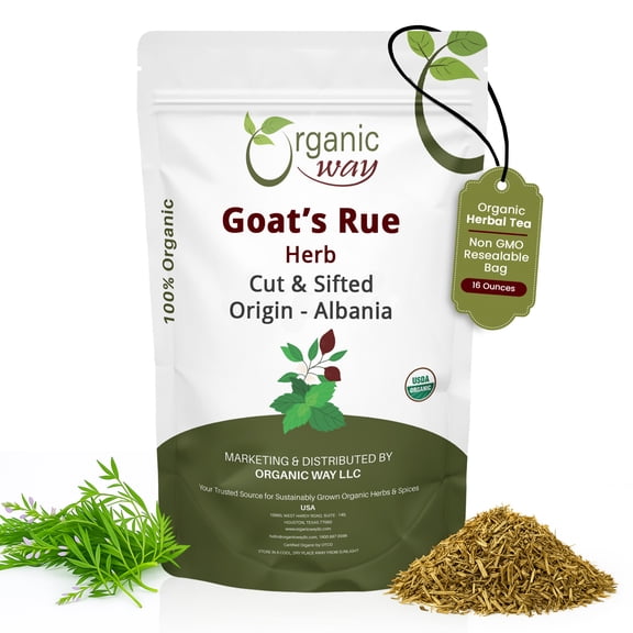 Organic Way Goat's Rue Herb Cut & Sifted Herbal Loose-Leaf Tea, Caffeine-Free, Vegan, Non-GMO, (16 oz)