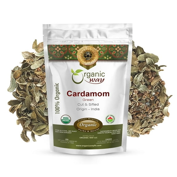 Organic Way Green Cardamom Cut & Sifted, Hari Elaichi (Elettaria Cardamomum) - Adds Flavour | Organic & Kosher Certified | Non GMO & Gluten Free | USDA Certified | Origin - India (1/4 lbs / 4 oz)