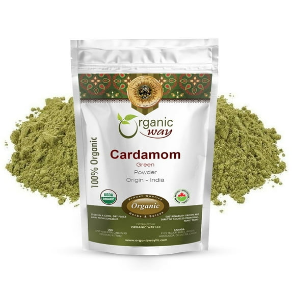 Organic Way Green Cardamom Elaichi Powder (Elettaria Cardamomum) - Adds Flavour & Aroma | Organic & Kosher Certified | Raw, Non GMO & Gluten Free | USDA Certified | Origin - India (1/2 lb - 8 oz)