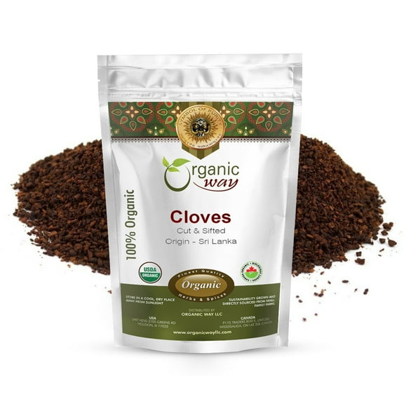 Organic Way Hand Selected Cloves Cut & Sifted (Syzygium aromaticum) - Adds Flavour & Aroma | Organic & Kosher Certified | Non GMO & Gluten Free | USDA Certified | Origin - Sri Lanka (1/2 LBS / 8 Oz)