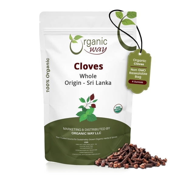Organic Way Hand Selected Cloves Whole (Syzygium Aromaticum) - Adds Flavour & Aroma | Organic & Kosher Certified | Raw, Non GMO & Gluten Free | USDA Certified | Origin - Sri Lanka (1/4 lbs / 4 oz)